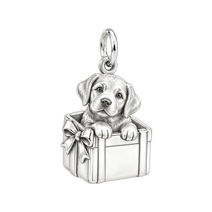 Puppy in Gift Box Charm and Polyester Cord Bracelet Set
