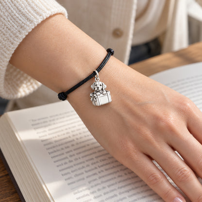 Puppy in Gift Box Charm and Polyester Cord Bracelet Set