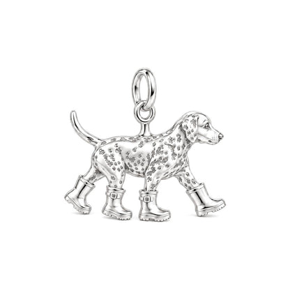 Puppy in Rain Boots Charm Bracelet – Personalized Dog Mom Gift – silver charm, front view