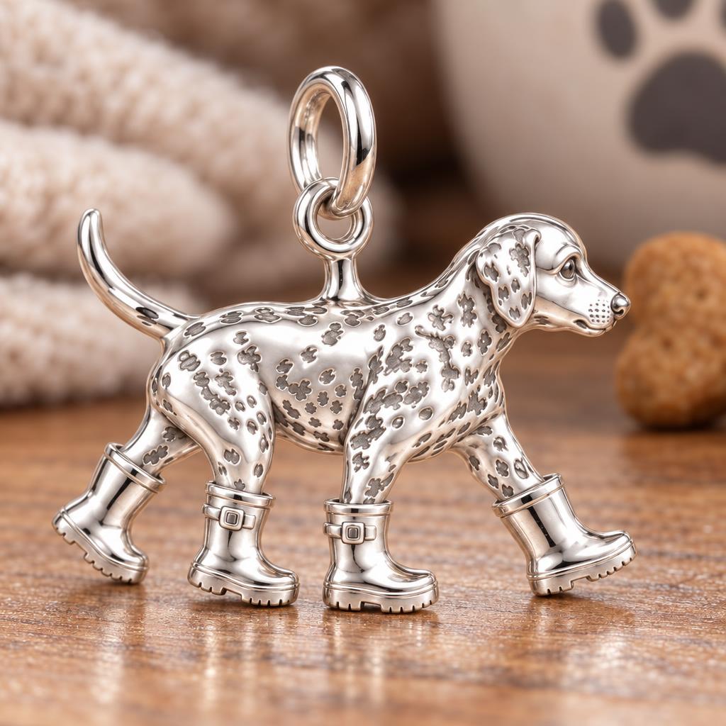Puppy in Rain Boots Charm Bracelet – Personalized Dog Mom Gift – macro detail of the charm