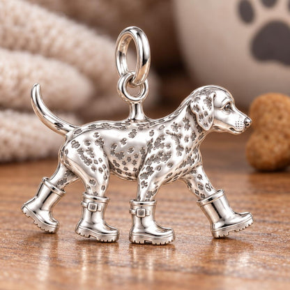 Puppy in Rain Boots Charm Bracelet – Personalized Dog Mom Gift – macro detail of the charm