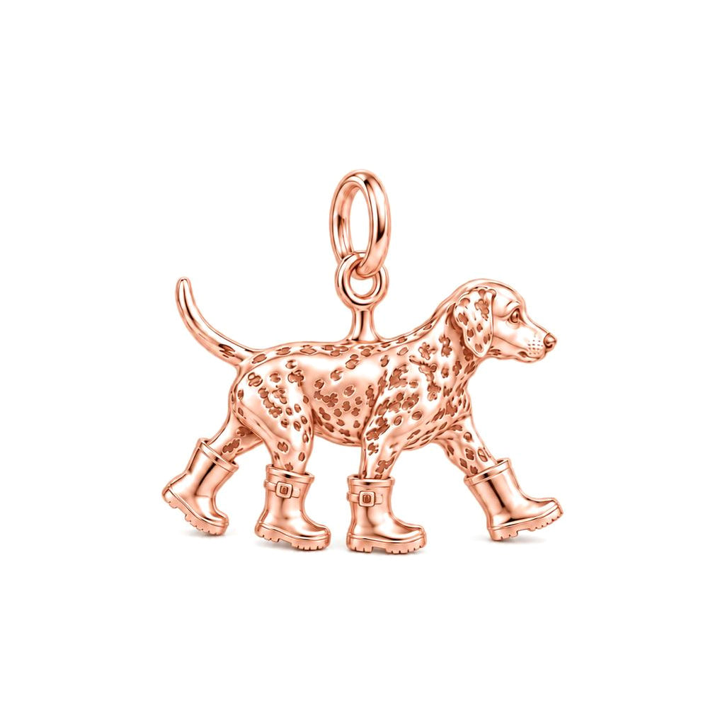 Puppy in Rain Boots Charm Bracelet – Personalized Dog Mom Gift – rose gold charm, front view