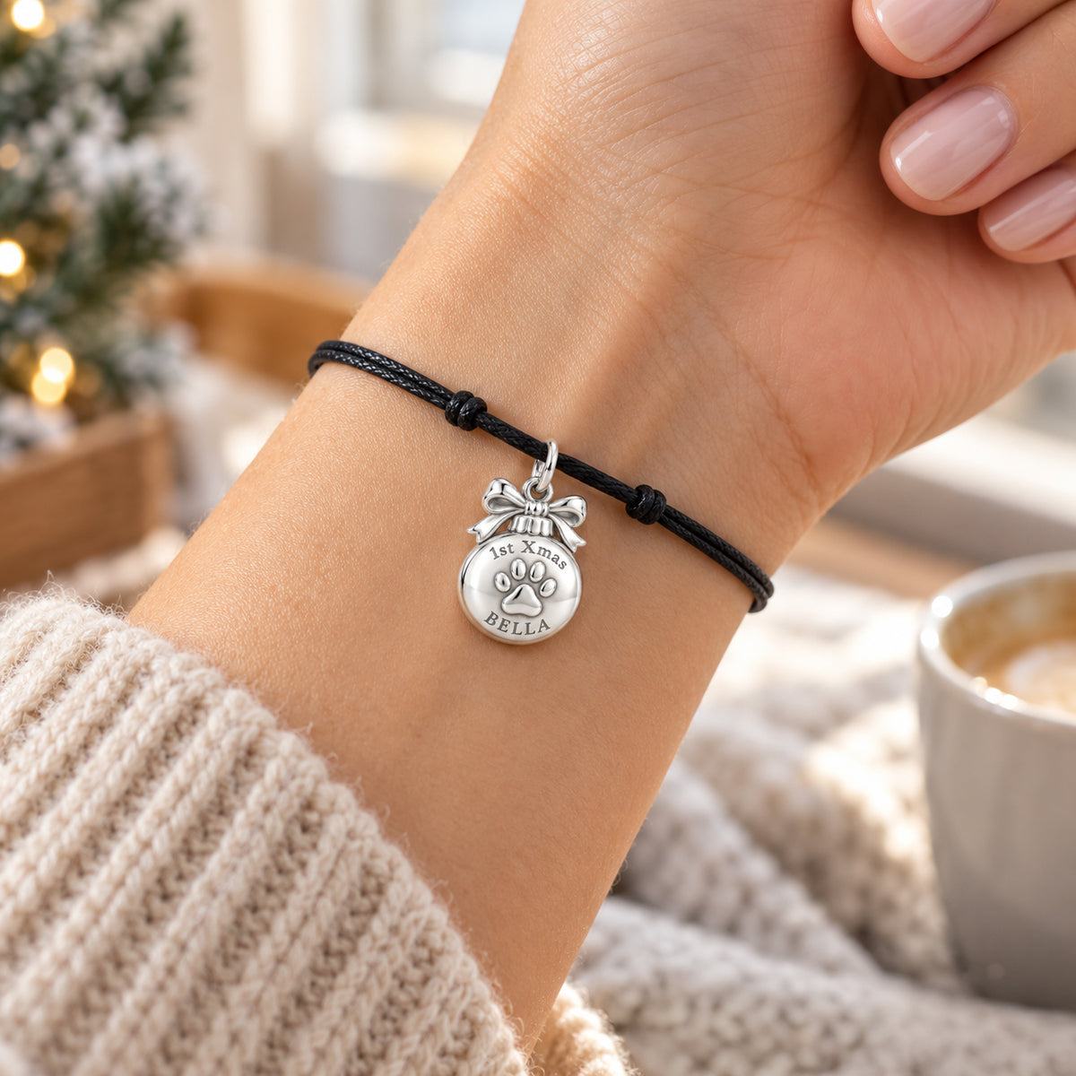 Puppy's First Christmas Charm and Polyester Cord Bracelet Set
