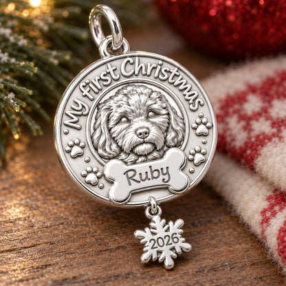 Puppy's First Christmas Charm Bracelet – Personalized Dog Mom Gift – macro detail of the charm