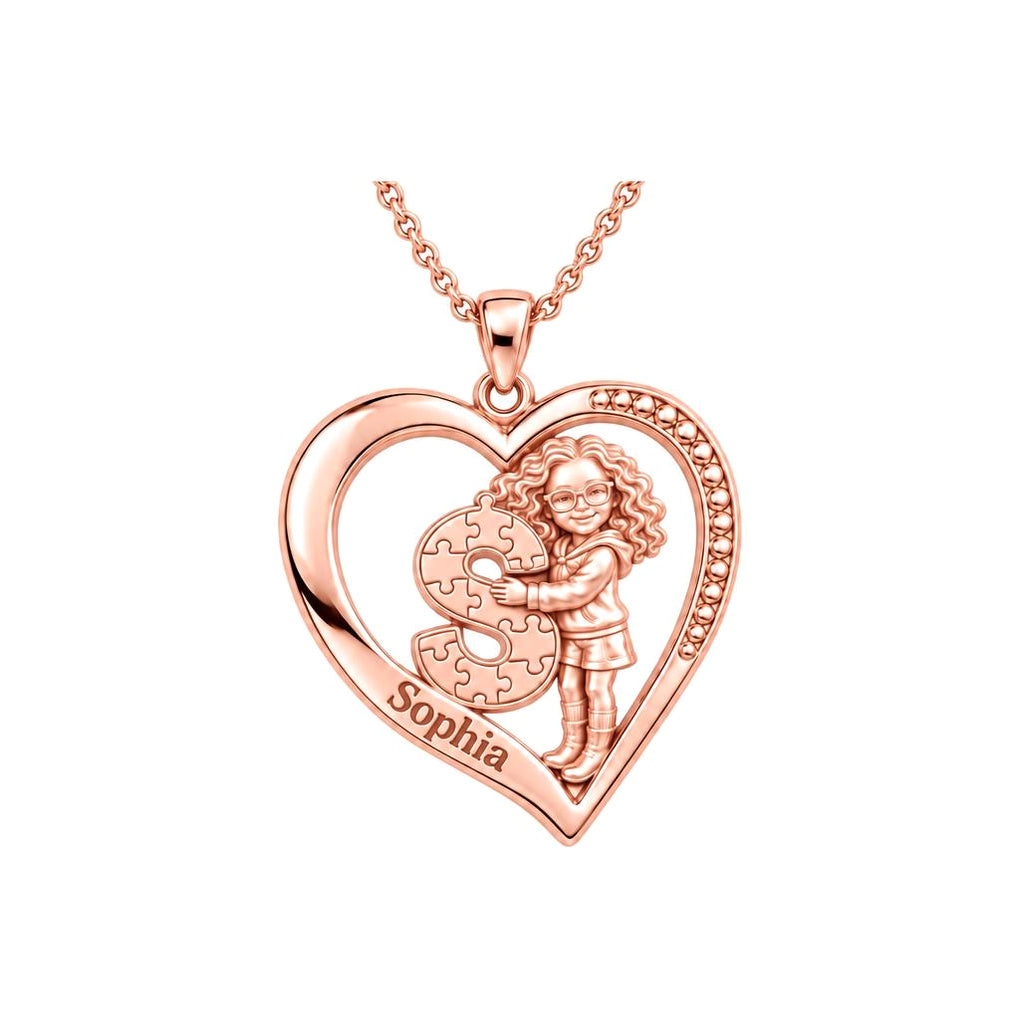 Puzzle Piece Initial Heart Charm and Polyester Cord Bracelet Set