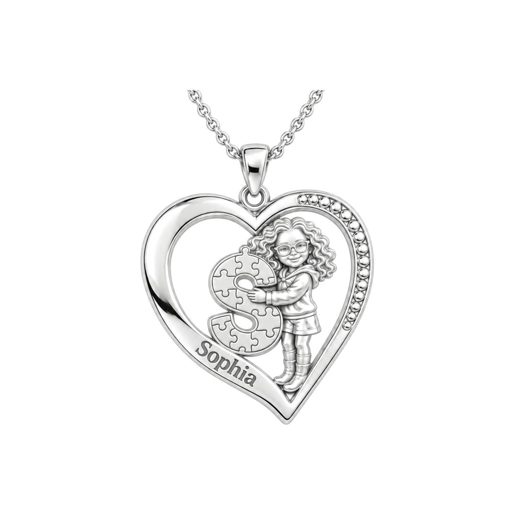 Puzzle Piece Initial Heart Charm and Polyester Cord Bracelet Set
