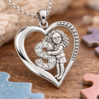 Puzzle Piece Initial Heart Charm and Polyester Cord Bracelet Set