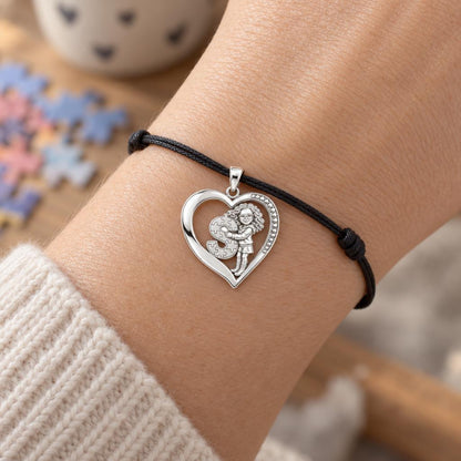 Puzzle Piece Initial Heart Charm and Polyester Cord Bracelet Set