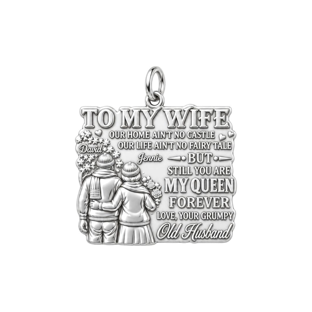Queen Forever Charm Bracelet – Personalized Wife Gift – silver plated 3 cm charm, front view
