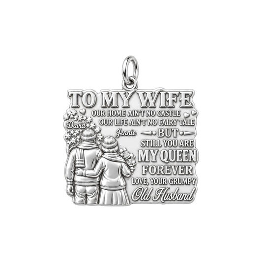 Queen Forever Charm Bracelet – Personalized Wife Gift – silver plated 3 cm charm, front view