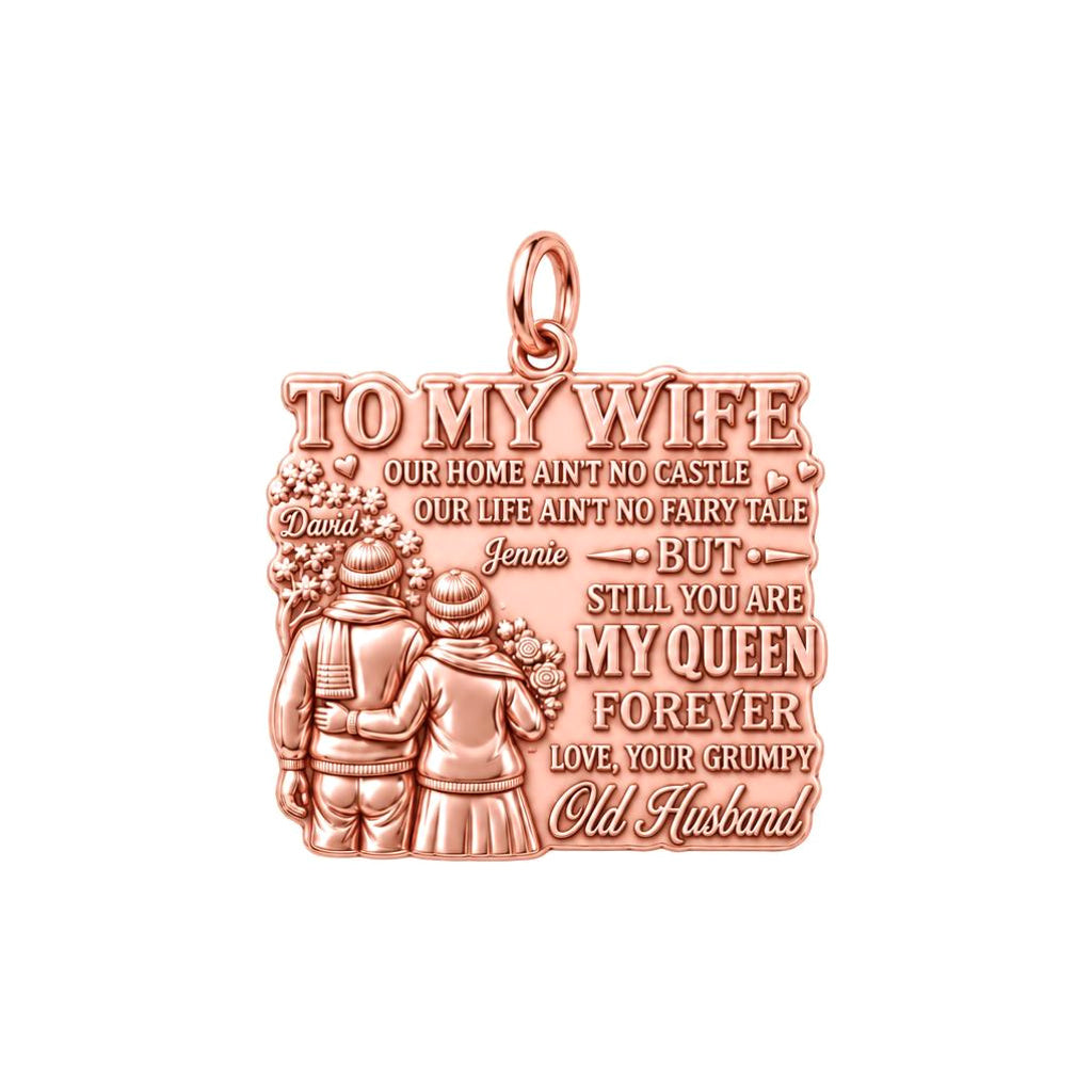 Queen Forever Charm Bracelet – Personalized Wife Gift – rose gold 3 cm charm, front view