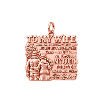Queen Forever Charm Bracelet – Personalized Wife Gift – rose gold 3 cm charm, front view