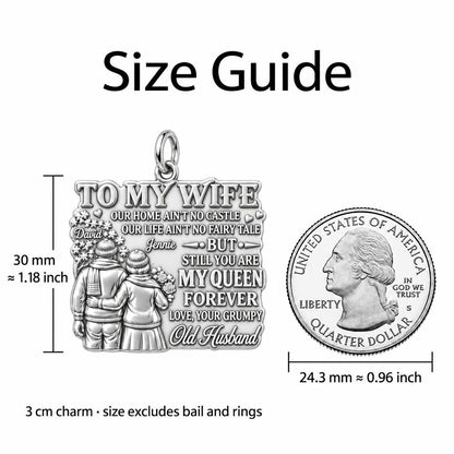 Queen Forever Charm Bracelet – Personalized Wife Gift – size guide, 3 cm charm next to a quarter