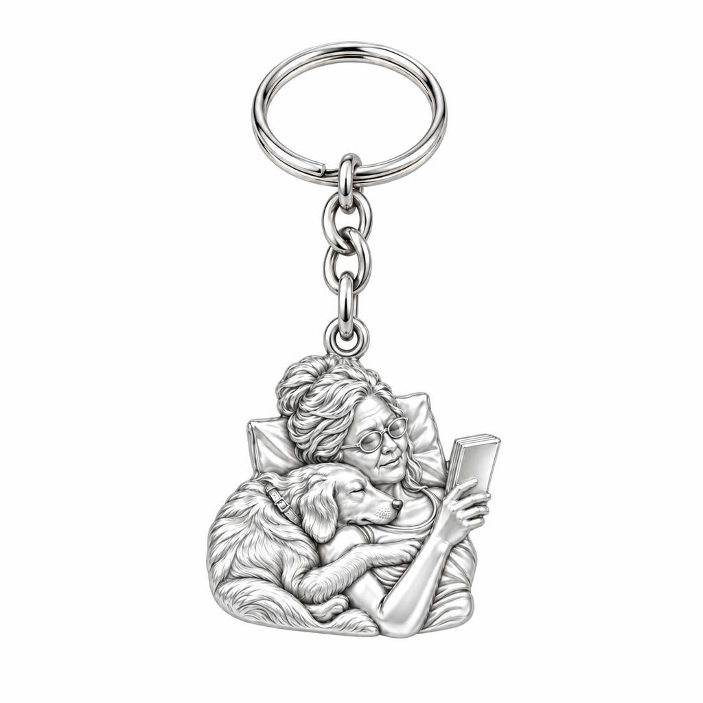 Quiet Moments at Home Charm Keychain – silver, front view
