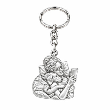 Quiet Moments at Home Charm Keychain – silver, front view