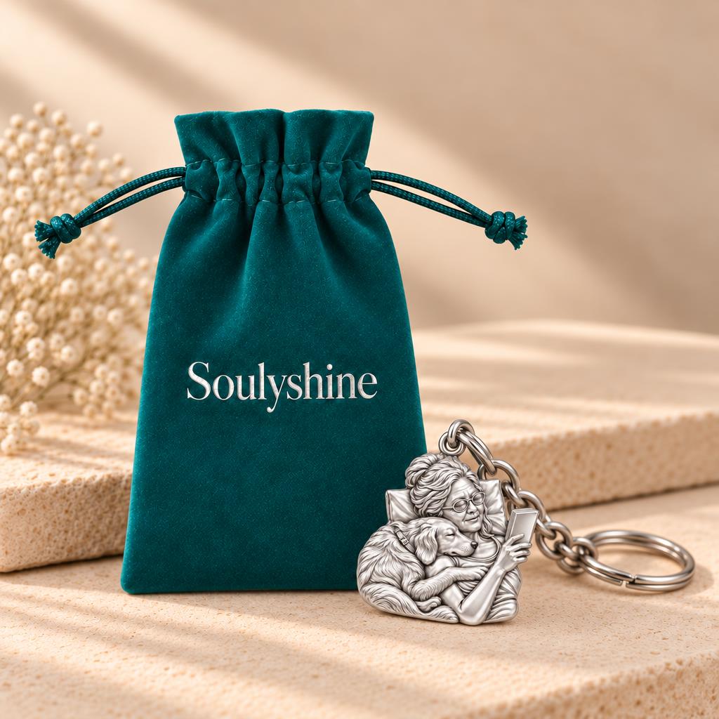 Quiet Moments at Home Charm Keychain – Soulyshine velvet gift pouch