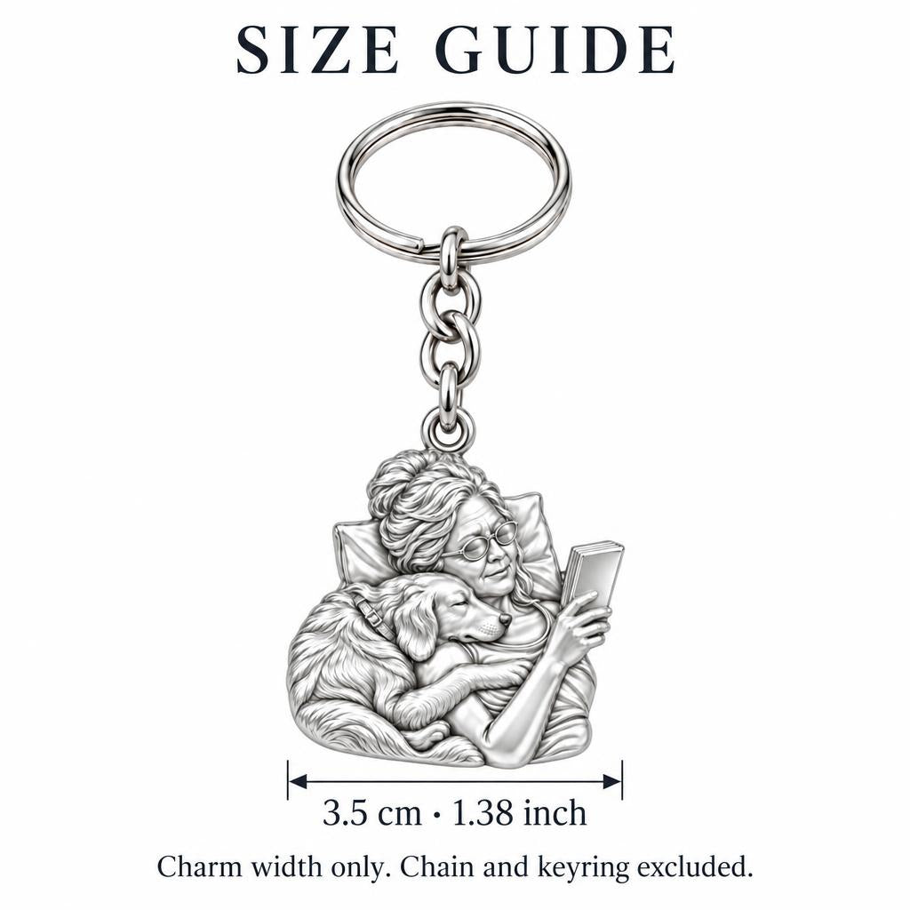Quiet Moments at Home Charm Keychain – size guide, 3.5 cm (1.38 in) charm, chain and keyring excluded