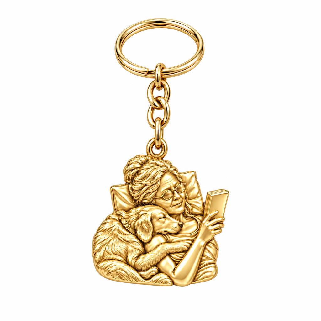 Quiet Moments at Home Charm Keychain – 18K gold, front view
