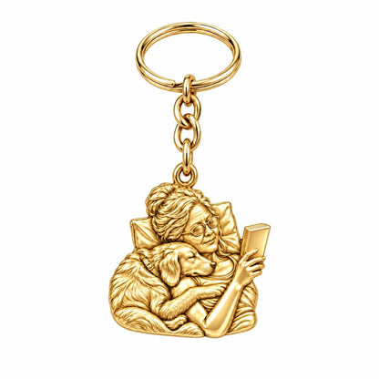 Quiet Moments at Home Charm Keychain – 18K gold, front view