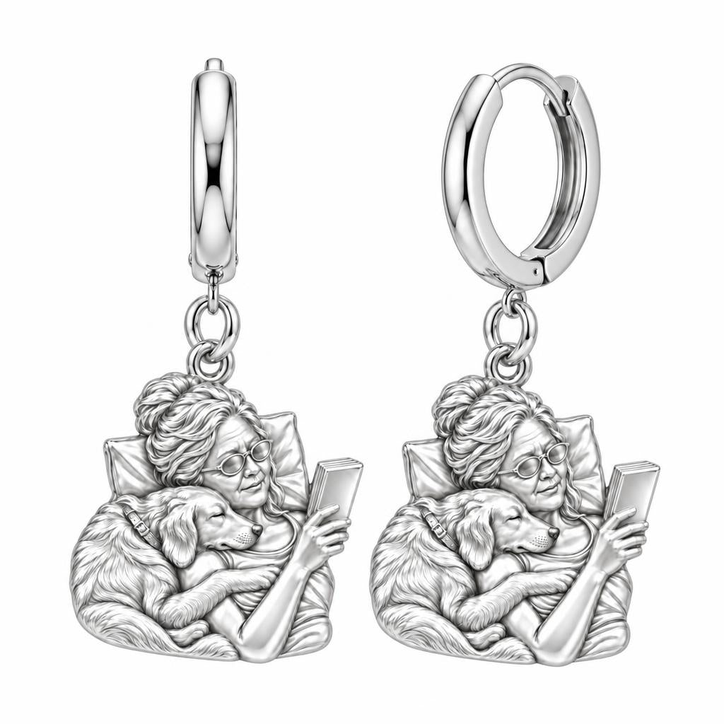 Quiet Moments at Home Huggie Charm Earrings – silver, front view