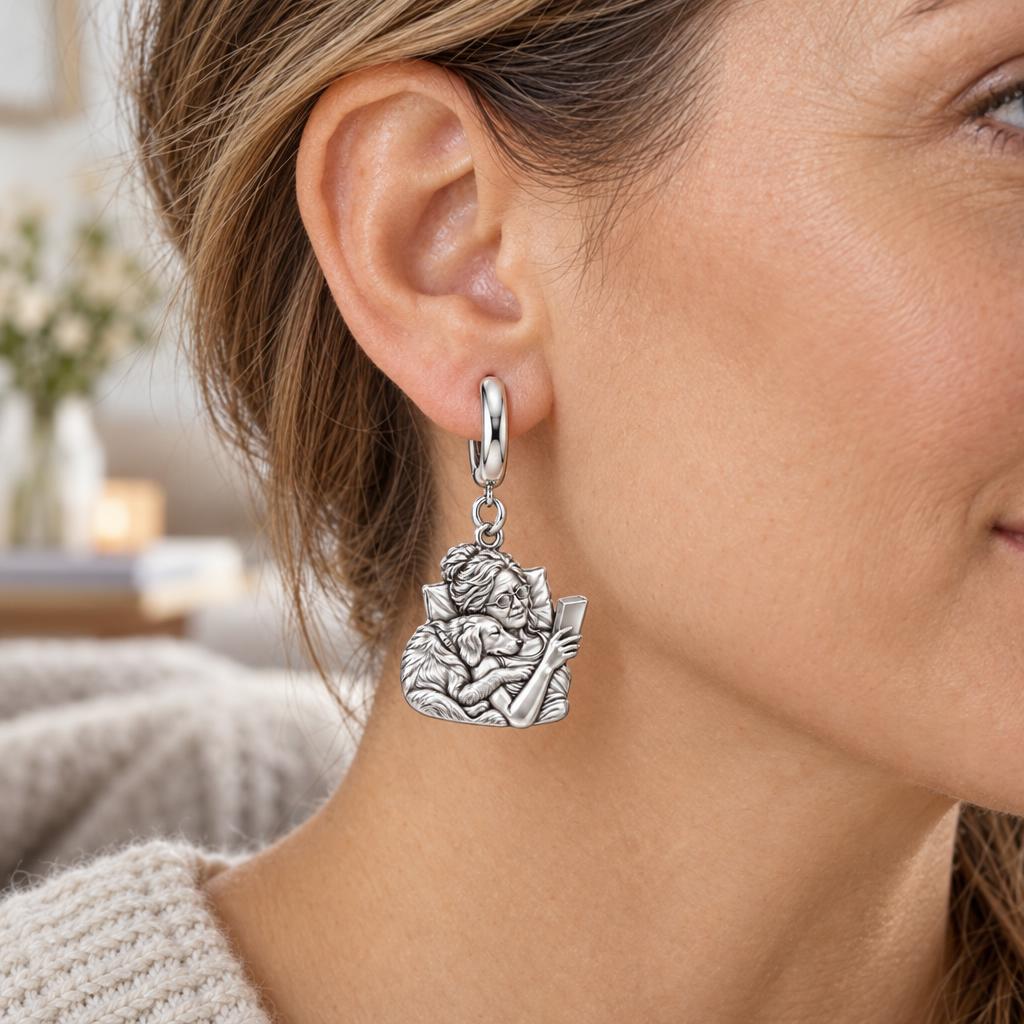 Quiet Moments at Home Huggie Charm Earrings – worn / in use