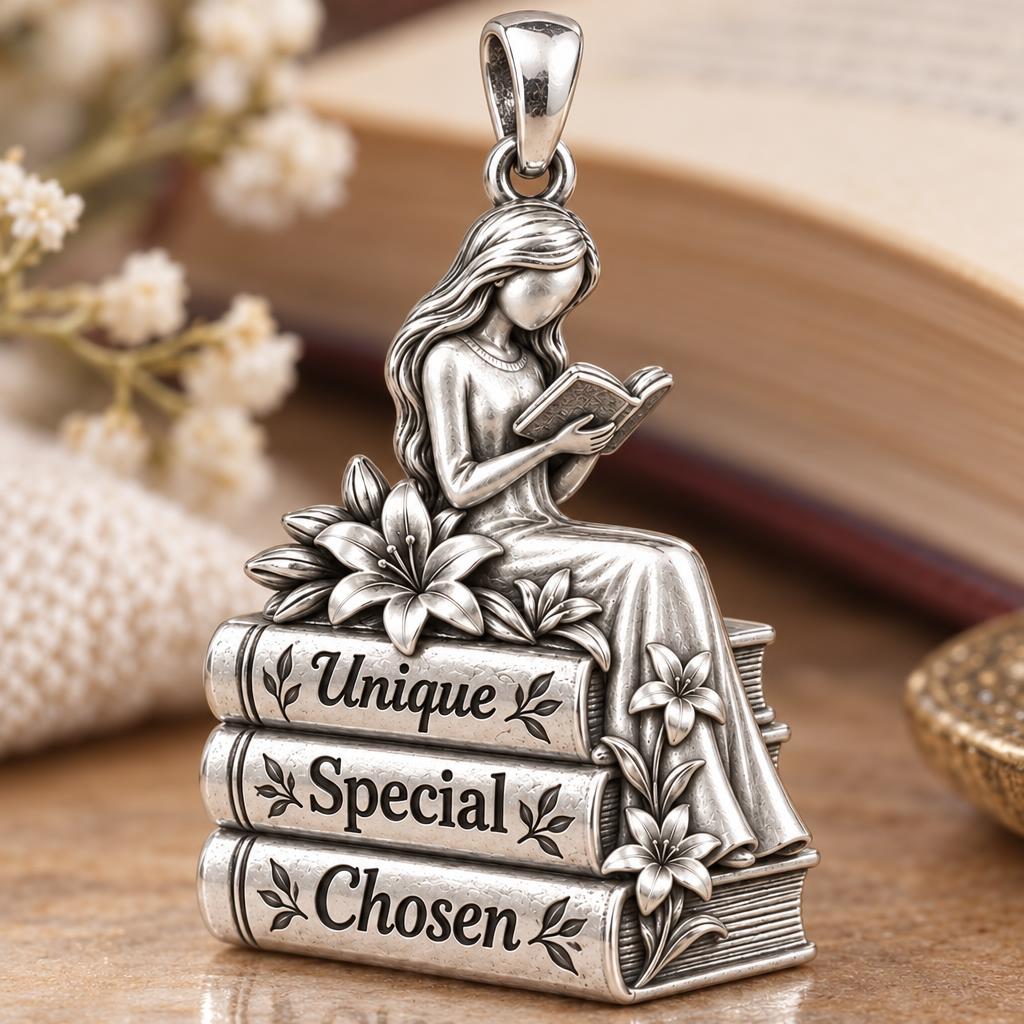 Quiet Reader Lily Stack Charm Bracelet – Personalized Mom Gift – macro detail of the charm