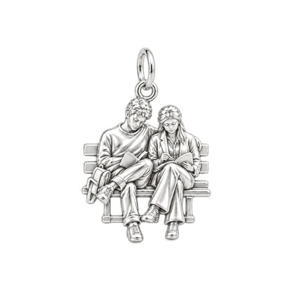 Quiet Reading Couple Charm Bracelet – Personalized Couple Gift – silver charm, front view