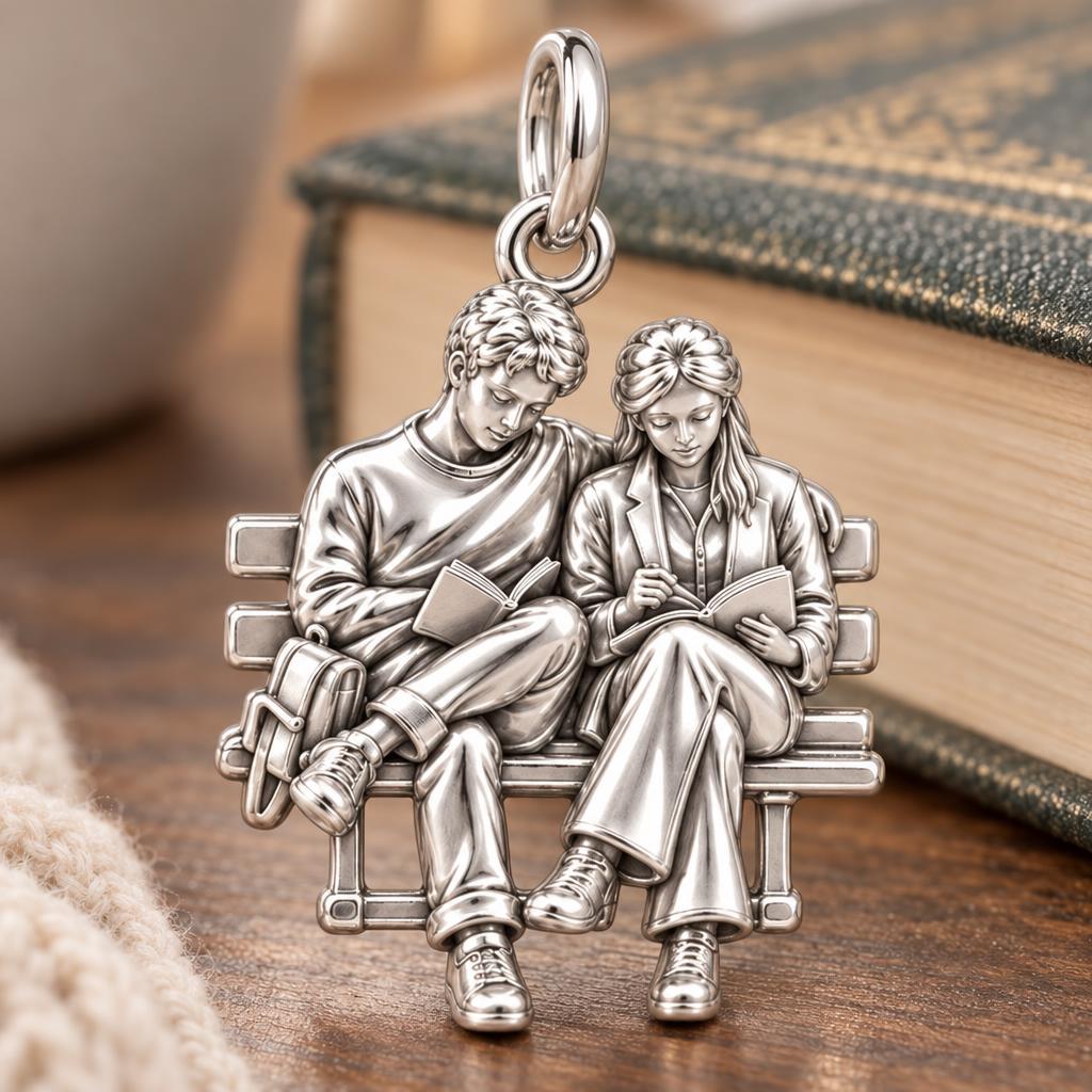Quiet Reading Couple Charm Bracelet – Personalized Couple Gift – macro detail of the charm