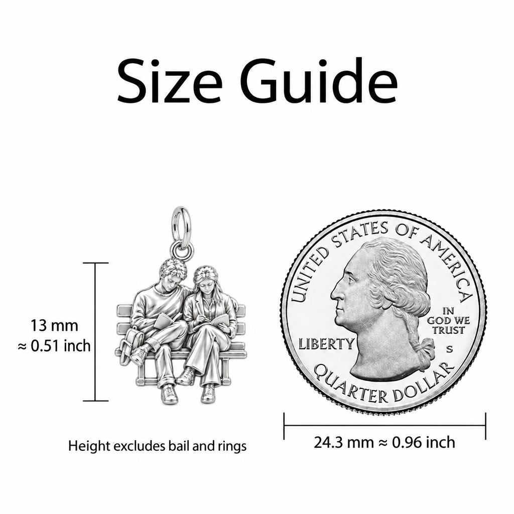 Quiet Reading Couple Charm Bracelet – Personalized Couple Gift – size guide, 13 mm charm next to a quarter