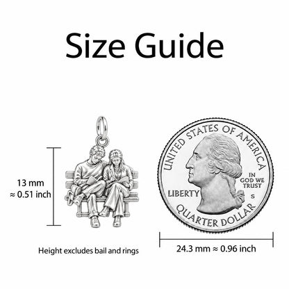 Quiet Reading Couple Charm Bracelet – Personalized Couple Gift – size guide, 13 mm charm next to a quarter