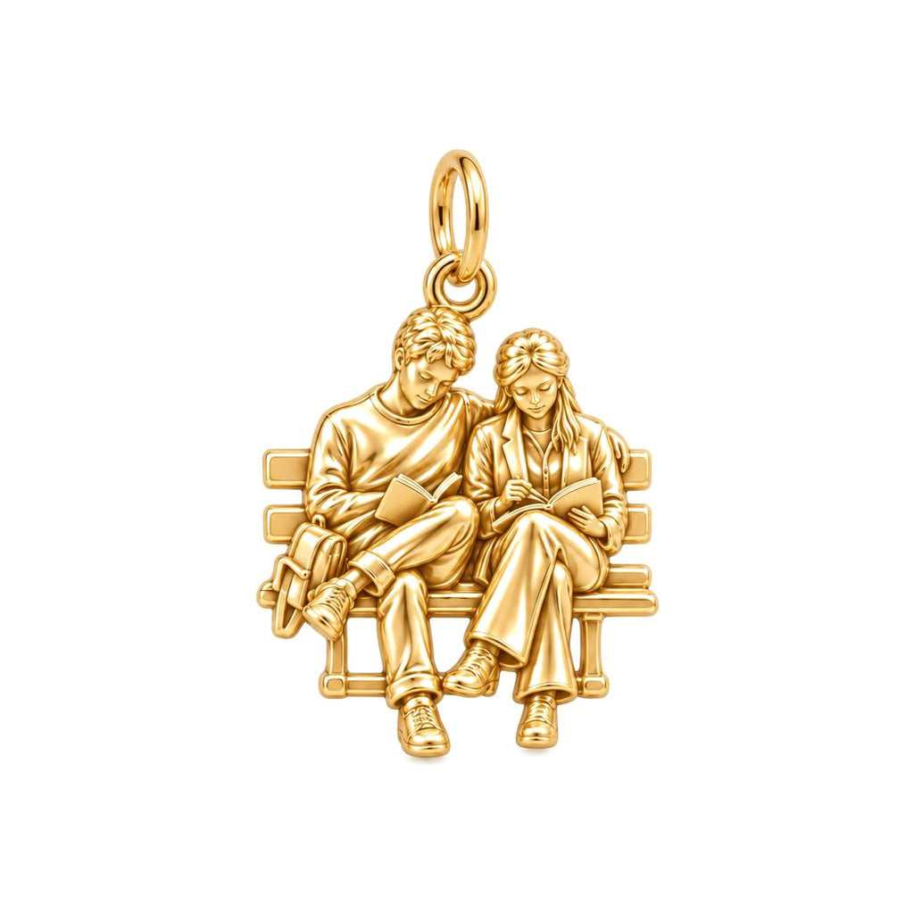 Quiet Reading Couple Charm Bracelet – Personalized Couple Gift – 18K gold charm, front view