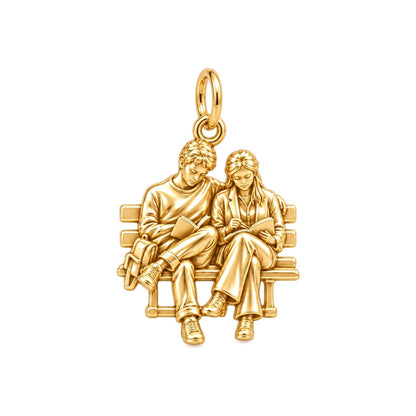 Quiet Reading Couple Charm Bracelet – Personalized Couple Gift – 18K gold charm, front view