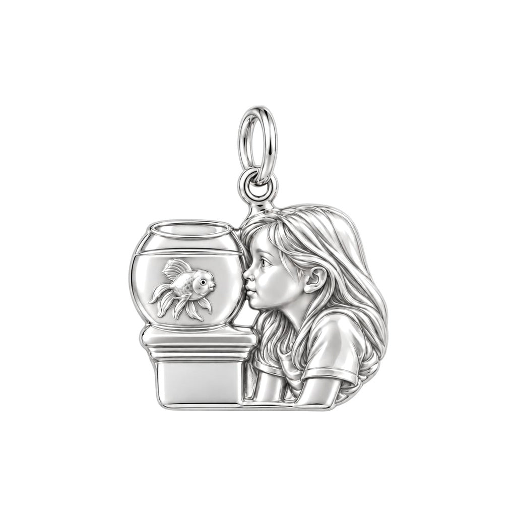 Quiet Reflection Goldfish Charm Bracelet – Personalized Mom Gift – silver charm, front view
