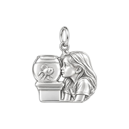 Quiet Reflection Goldfish Charm Bracelet – Personalized Mom Gift – silver charm, front view
