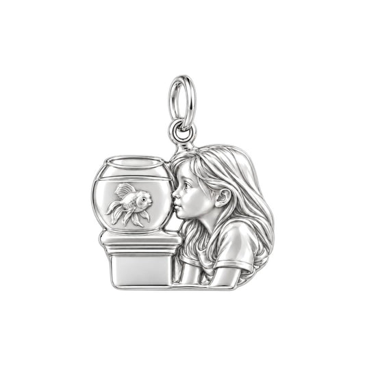 Quiet Reflection Goldfish Charm Bracelet – Personalized Mom Gift – silver charm, front view