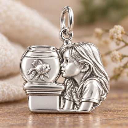 Quiet Reflection Goldfish Charm Bracelet – Personalized Mom Gift – macro detail of the charm
