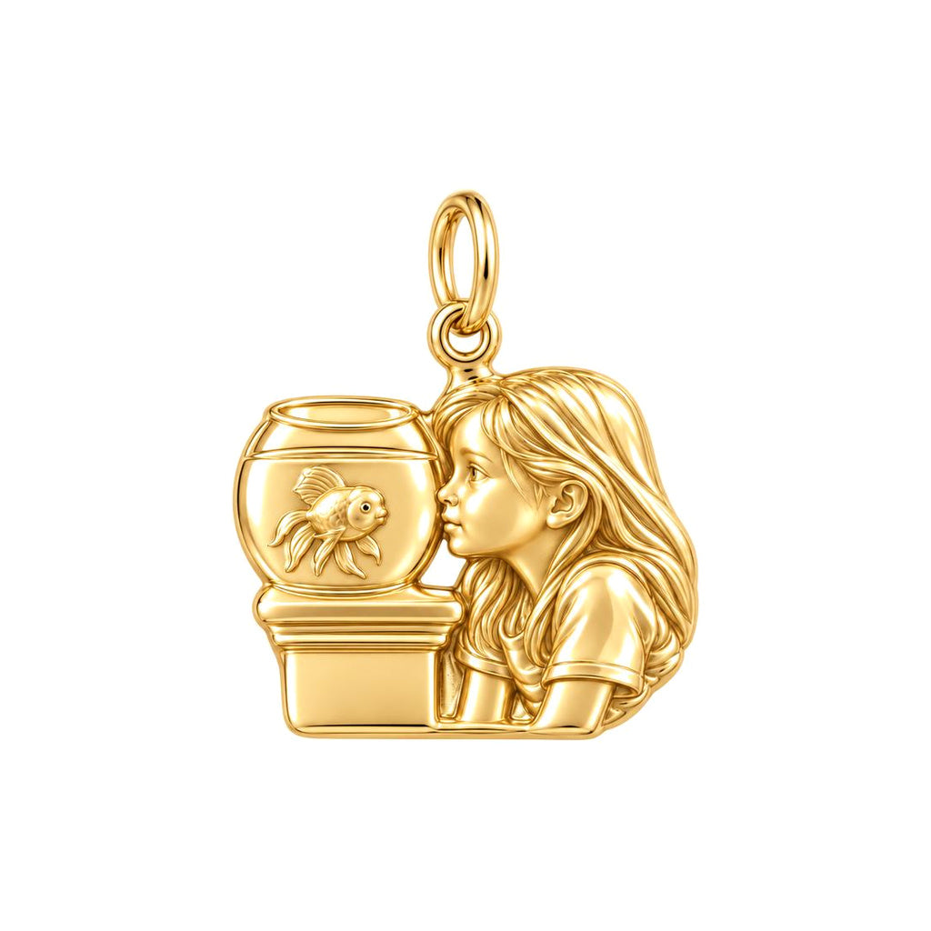 Quiet Reflection Goldfish Charm Bracelet – Personalized Mom Gift – 18K gold charm, front view