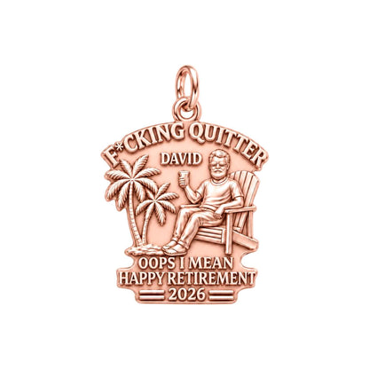Quitter Retirement Beach Charm Bracelet – Personalized Retiree Gift – rose gold 2 cm charm, front view