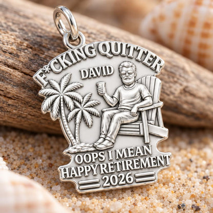 Quitter Retirement Beach Charm Bracelet – Personalized Retiree Gift – macro detail of the charm