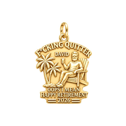Quitter Retirement Beach Charm Bracelet – Personalized Retiree Gift – 18K gold plated 2 cm charm, front view