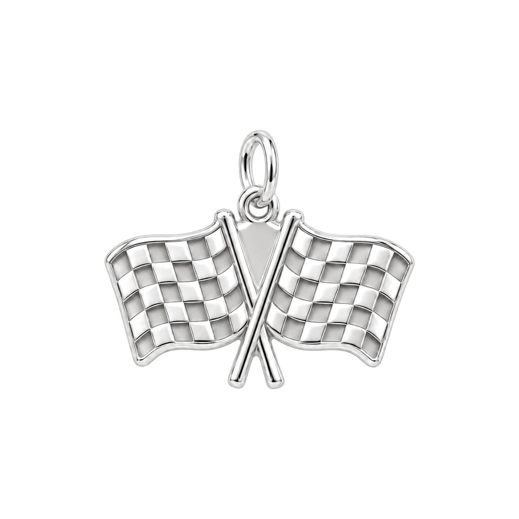 Racing Finish Line Charm Bracelet – Personalized Racer Gift – silver charm, front view
