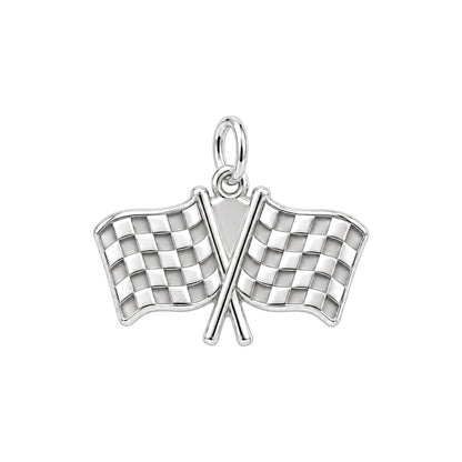 Racing Finish Line Charm Bracelet – Personalized Racer Gift – silver charm, front view