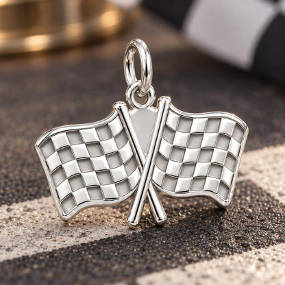 Racing Finish Line Charm Bracelet – Personalized Racer Gift – macro detail of the charm