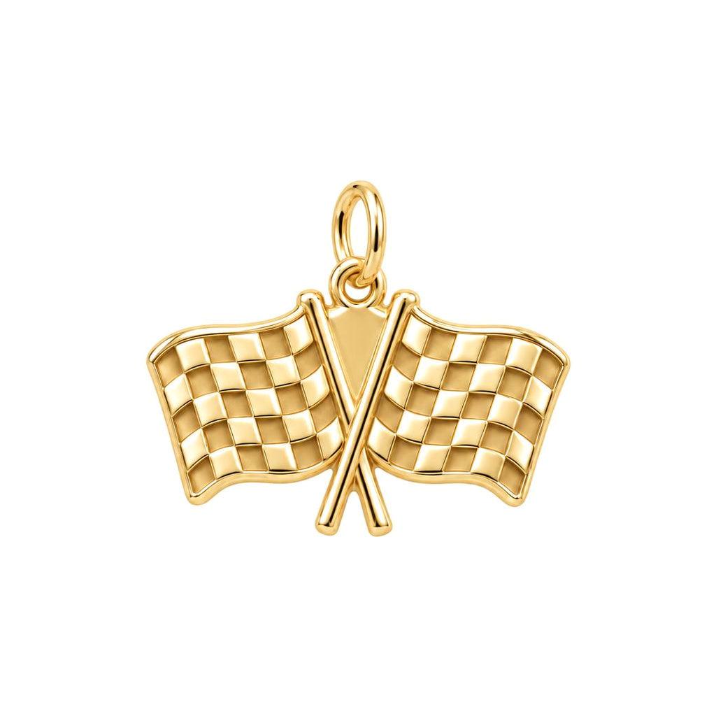 Racing Finish Line Charm Bracelet – Personalized Racer Gift – 18K gold charm, front view