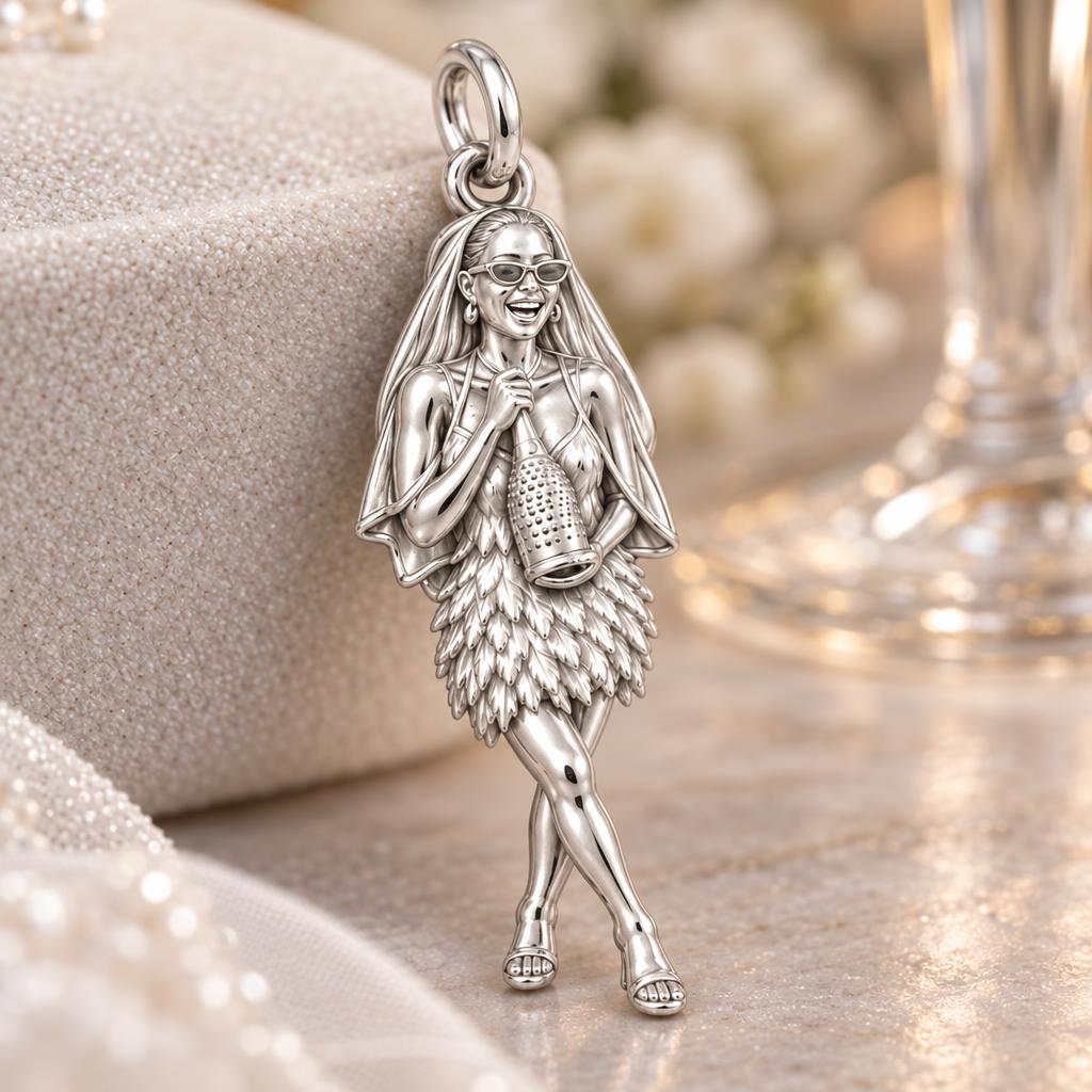Radiant Bride Celebration Charm Bracelet – Personalized Bride Gift – macro detail of the charm