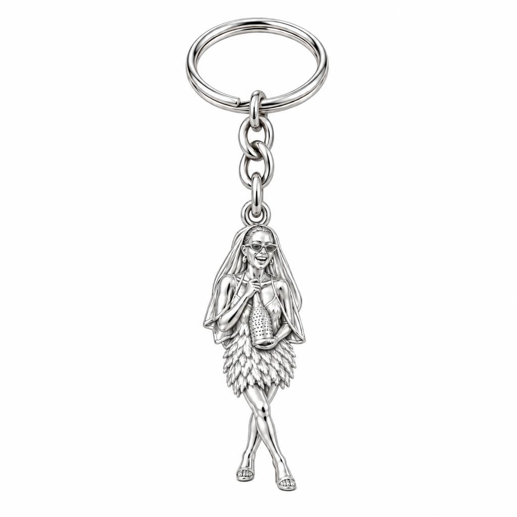 Radiant Bride Celebration Charm Keychain – silver, front view