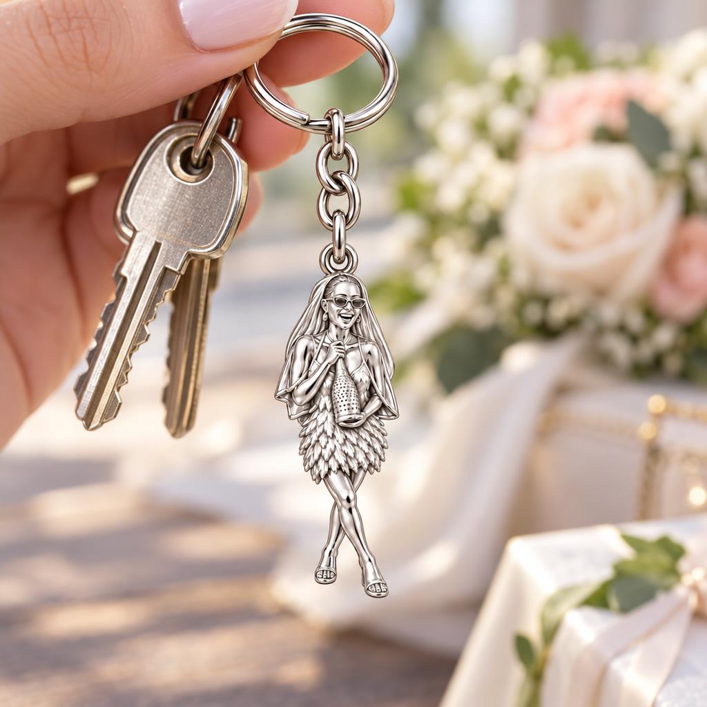 Radiant Bride Celebration Charm Keychain – worn / in use