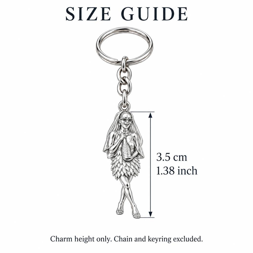 Radiant Bride Celebration Charm Keychain – size guide, 3.5 cm (1.38 in) charm, chain and keyring excluded