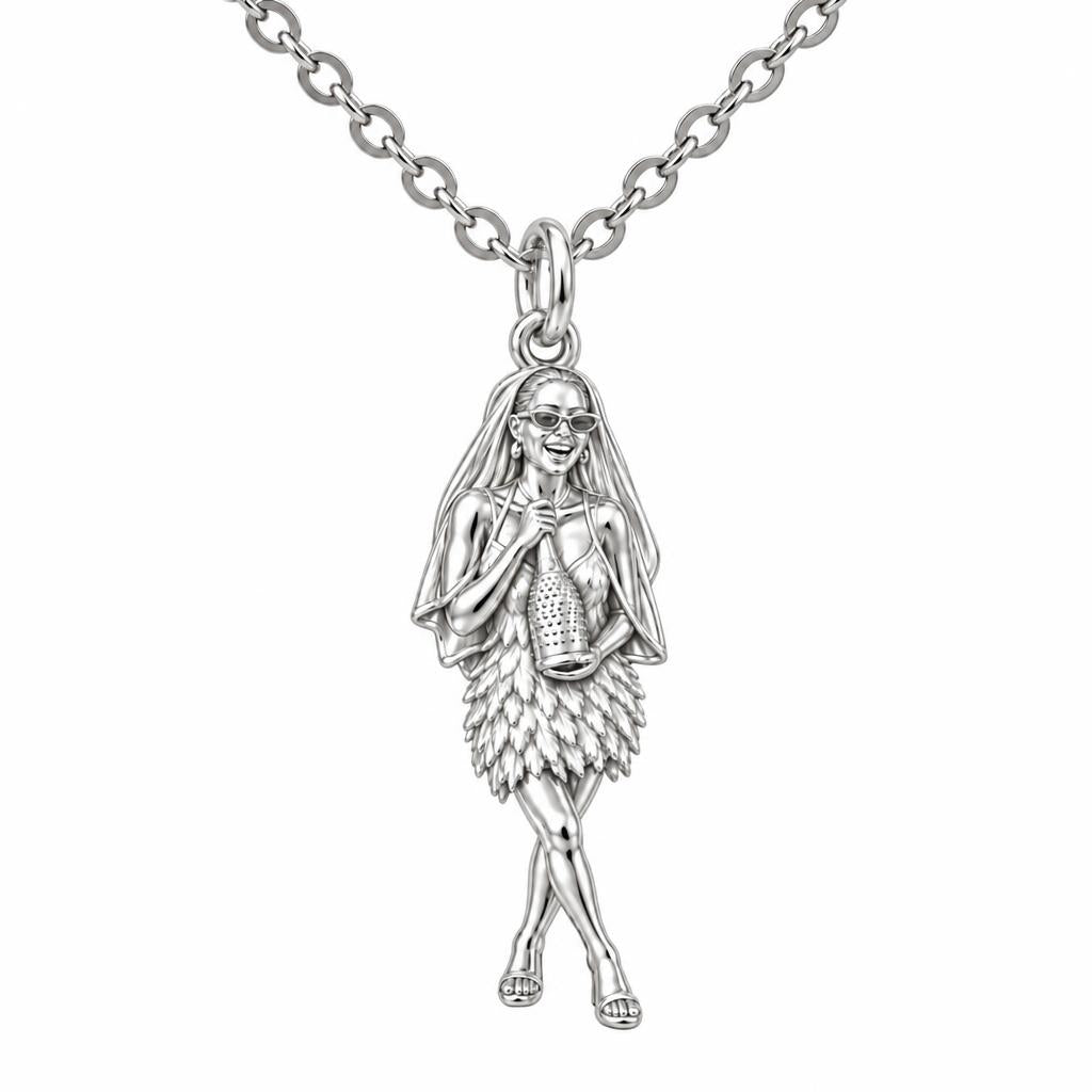 Radiant Bride Celebration Charm Necklace Set – silver, front view