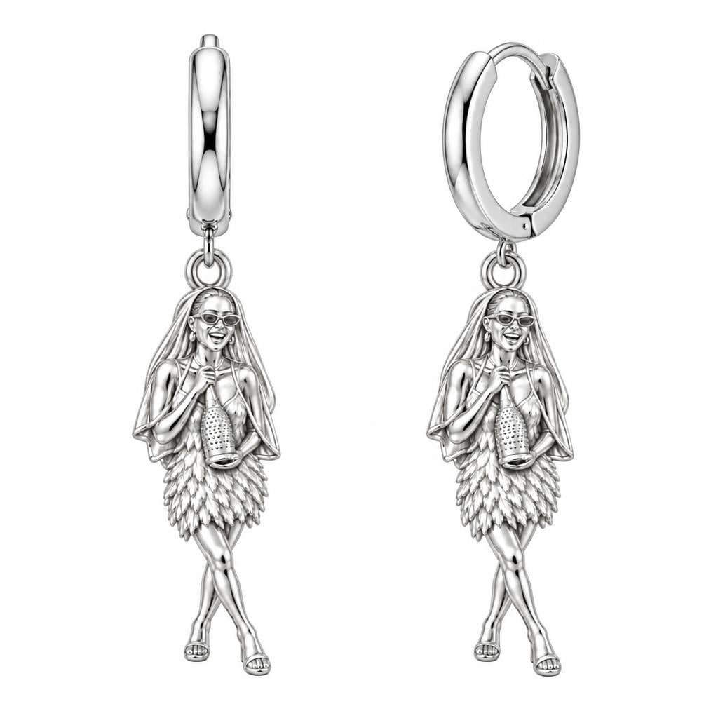 Radiant Bride Celebration Huggie Charm Earrings – silver, front view